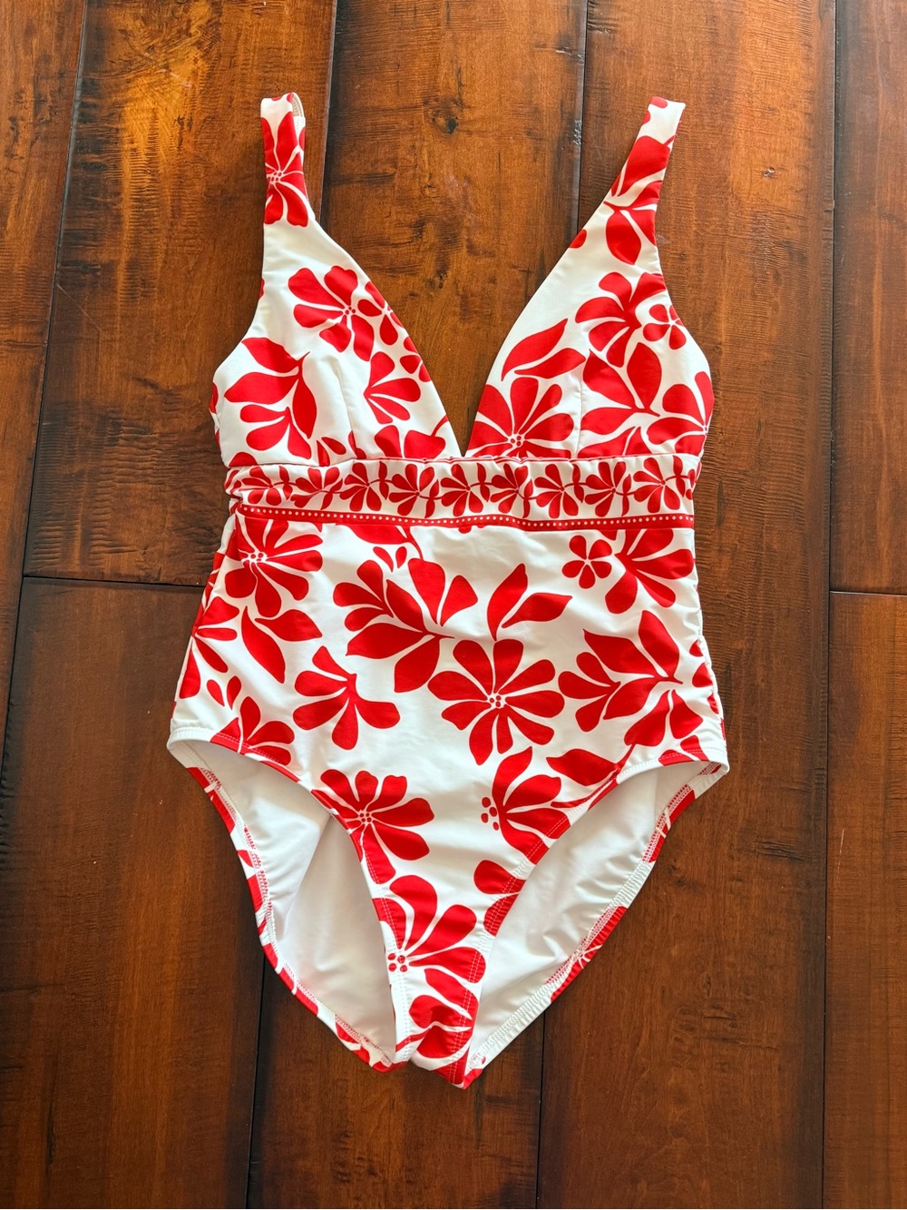 Alex Marie White One-Piece Swimsuit with Red Floral Print